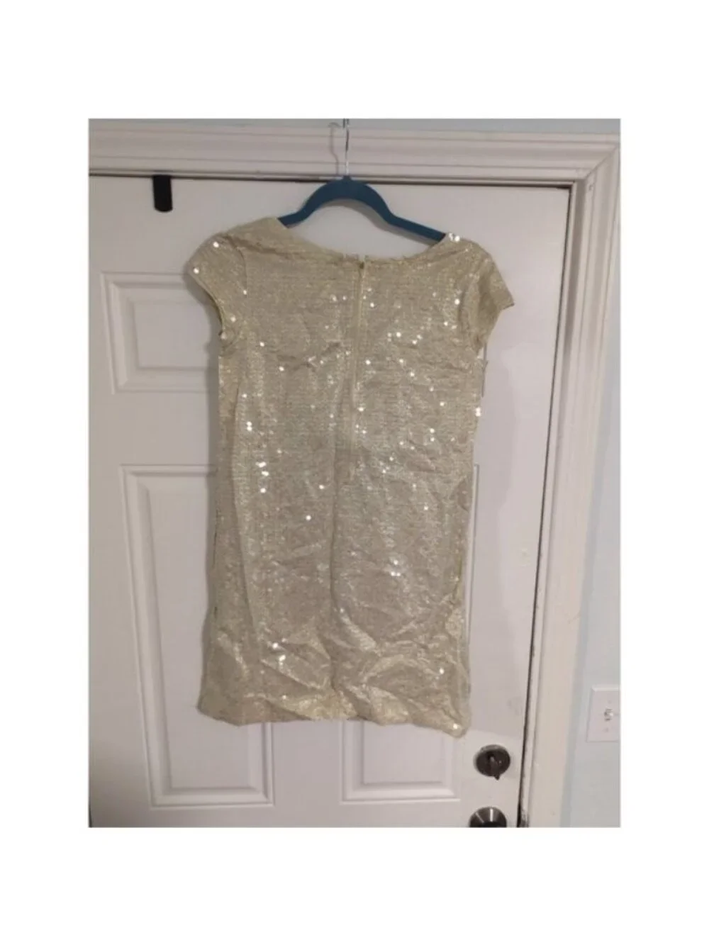 Gap Gold Sequin Shift Dress XXL Regular 14-16 Short Sleeve Back Zip